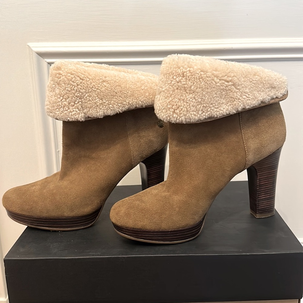 UGG 3.5” Heeled Wool-Lined Suede Foldable Boots 9